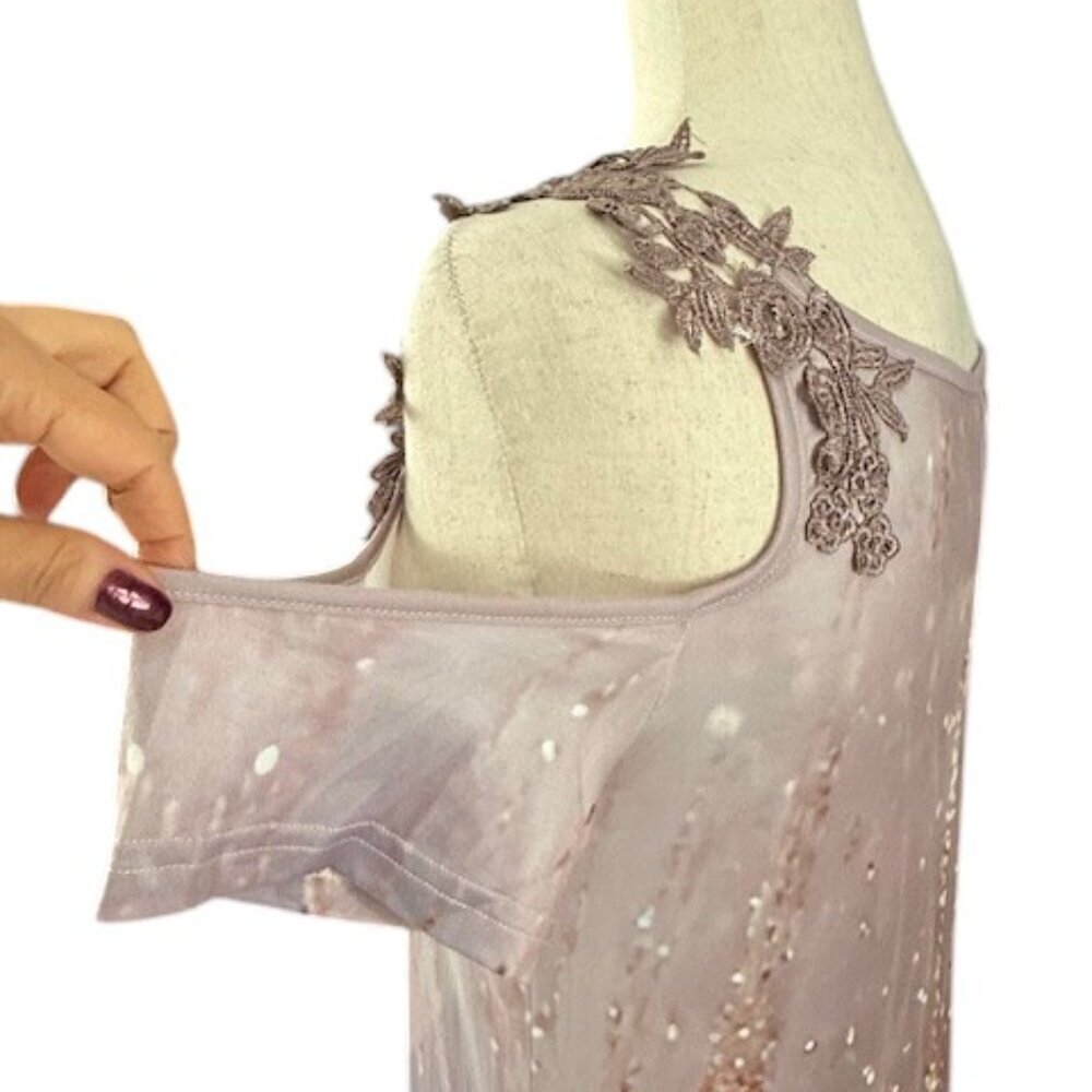 Made with Love Mauve Maxi Floral Embroidery Cold Shoulder Sleeve Dress Small MWT - Picture 10 of 13